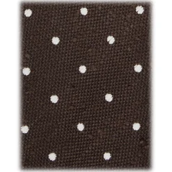 Viola Milano - Polka Dot Handrolled Woven Grenadine/Shantung Tie - Brown/White - Handmade in Italy - Luxury Exclusive Collection - Avvenice