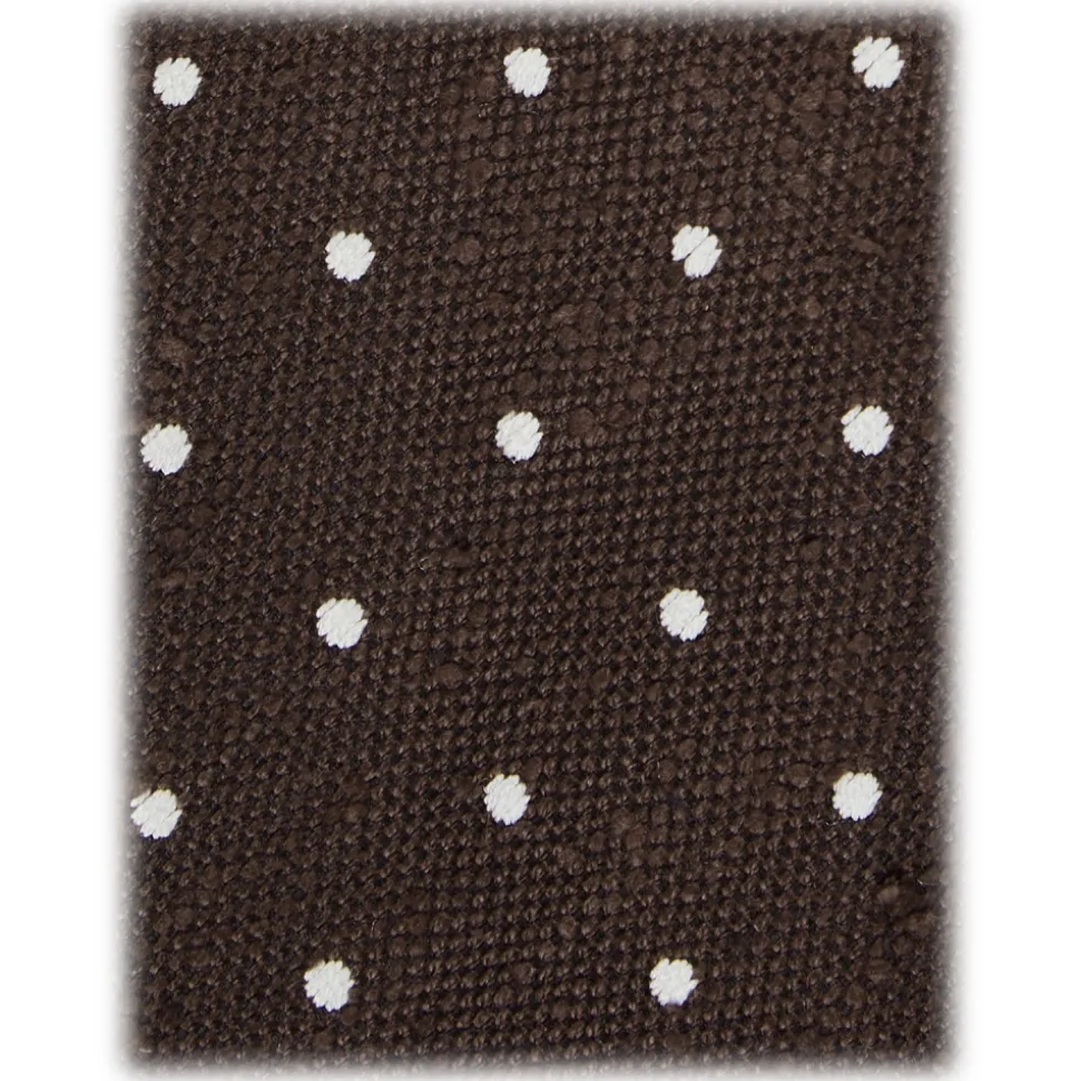 Viola Milano - Polka Dot Handrolled Woven Grenadine/Shantung Tie - Brown/White - Handmade in Italy - Luxury Exclusive Collection - Avvenice