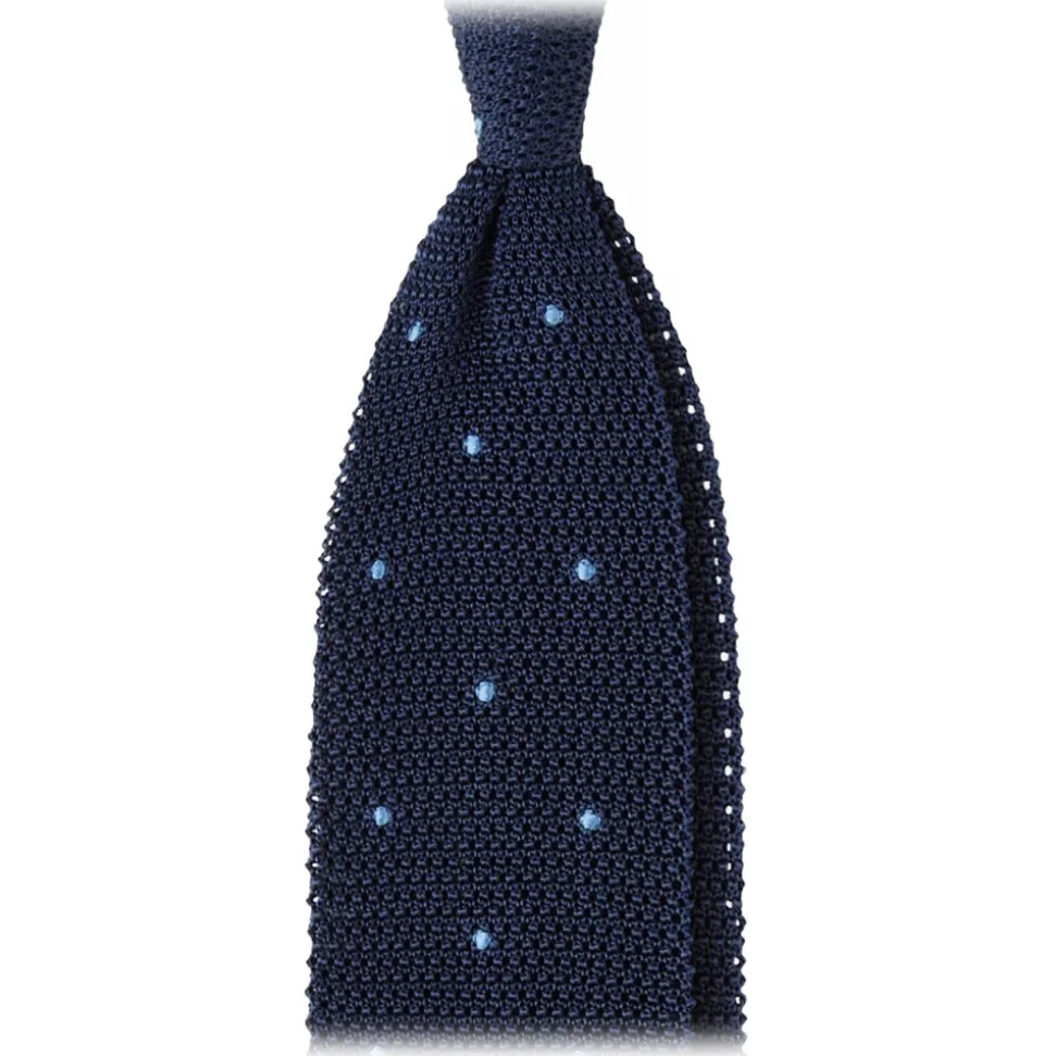 Viola Milano - Polka Dot Knitted Silk Tie - Navy/Sea - Handmade in Italy - Luxury Exclusive Collection - Avvenice