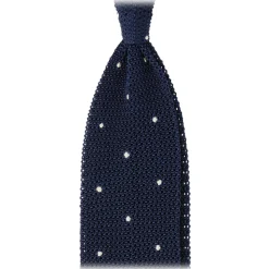 Viola Milano - Polka Dot Knitted Silk Tie - Navy/White - Handmade in Italy - Luxury Exclusive Collection - Avvenice