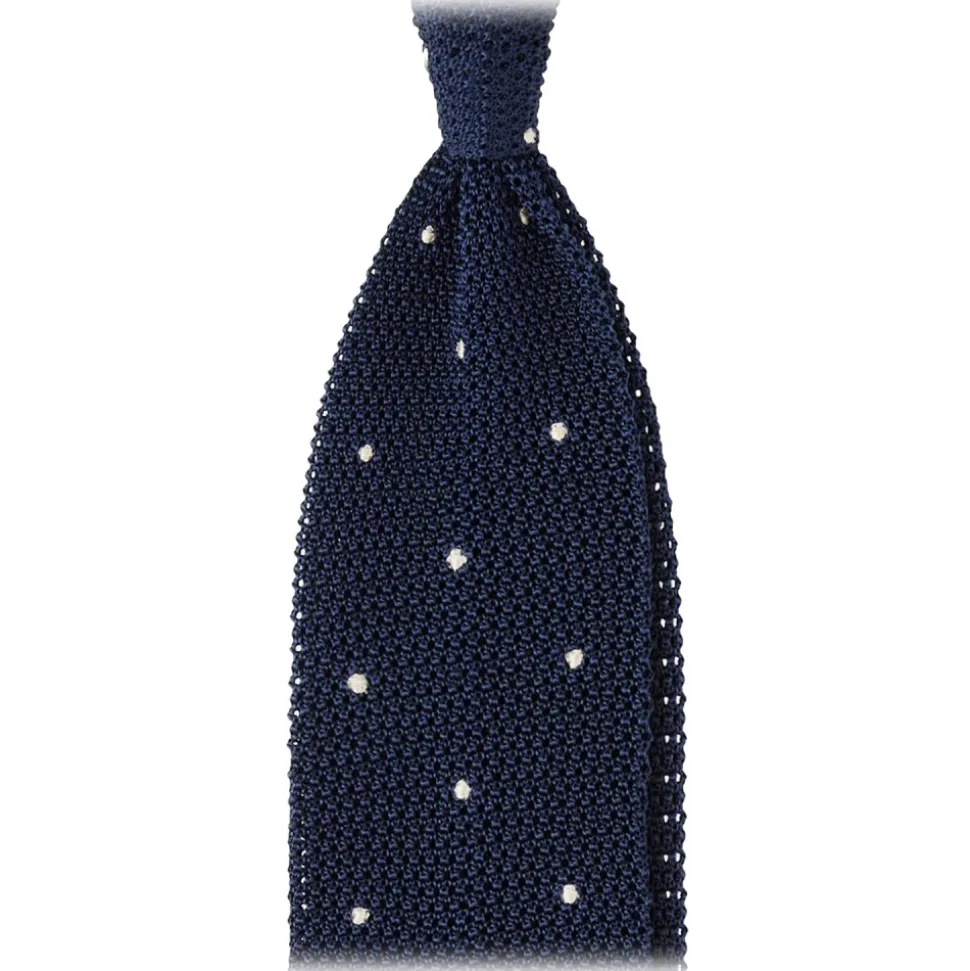 Viola Milano - Polka Dot Knitted Silk Tie - Navy/White - Handmade in Italy - Luxury Exclusive Collection - Avvenice
