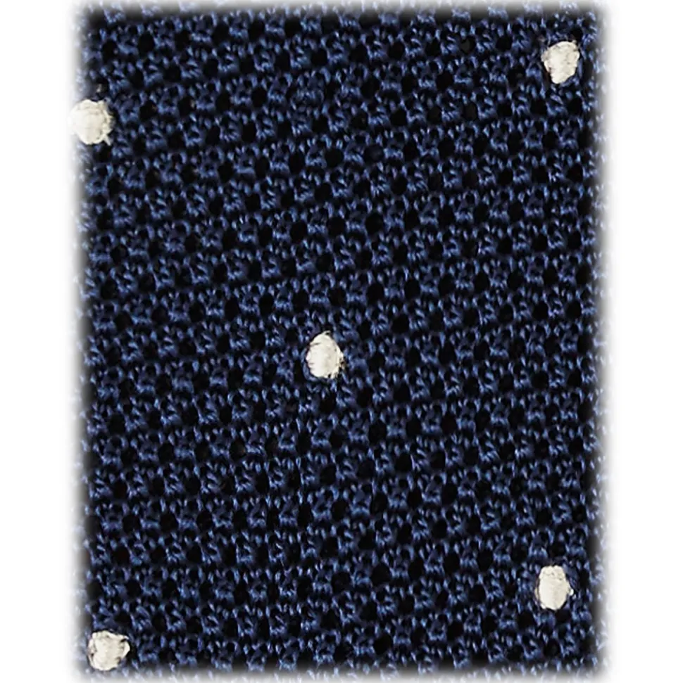 Viola Milano - Polka Dot Knitted Silk Tie - Navy/White - Handmade in Italy - Luxury Exclusive Collection - Avvenice