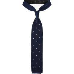 Viola Milano - Polka Dot Knitted Silk Tie - Navy/White - Handmade in Italy - Luxury Exclusive Collection - Avvenice