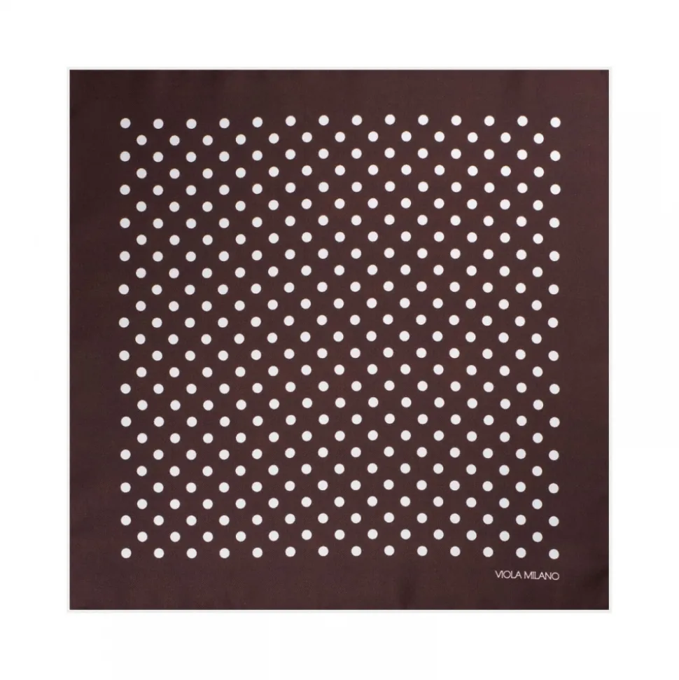 Viola Milano - Polka Dot Silk Pocket Square - Brown and White - Handmade in Italy - Luxury Exclusive Collection - Avvenice