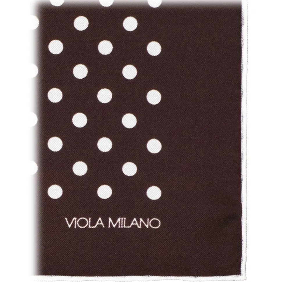 Viola Milano - Polka Dot Silk Pocket Square - Brown/White - Handmade in Italy - Luxury Exclusive Collection - Avvenice
