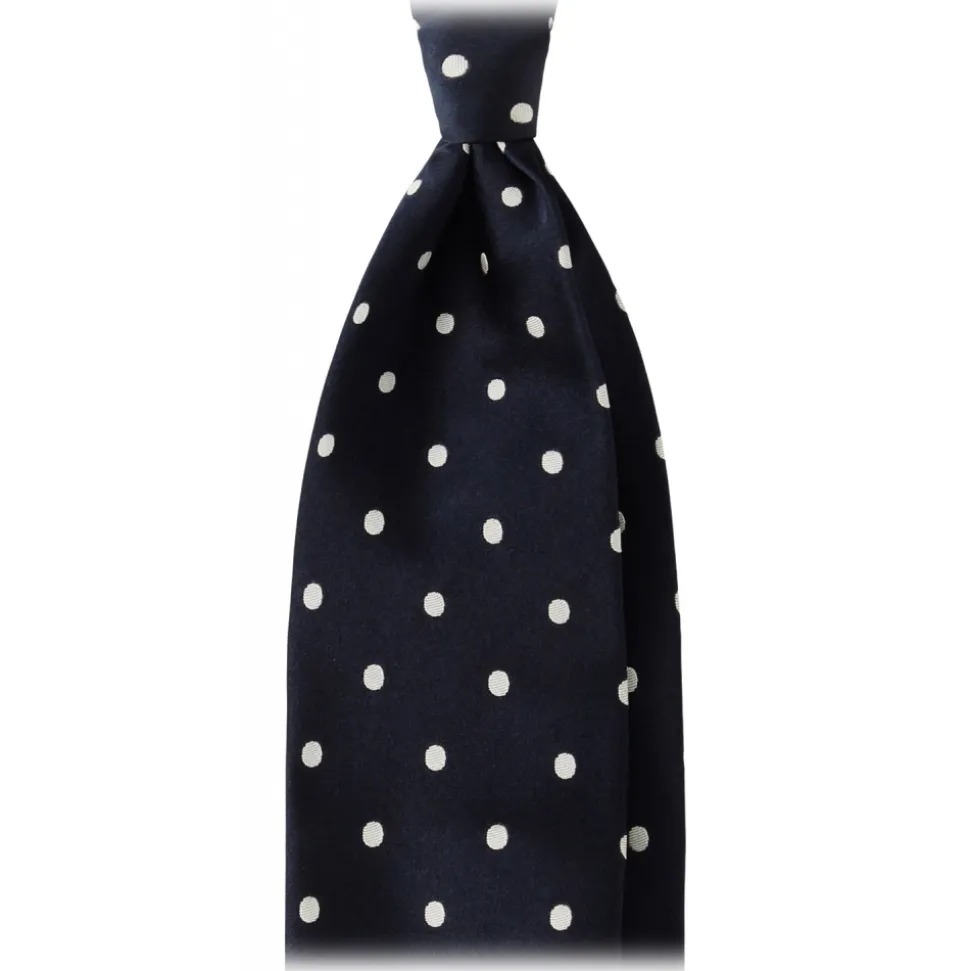 Viola Milano - Polka Dot Selftipped Woven Silk Jacquard Tie - Navy/White - Handmade in Italy - Luxury Exclusive Collection - Avvenice