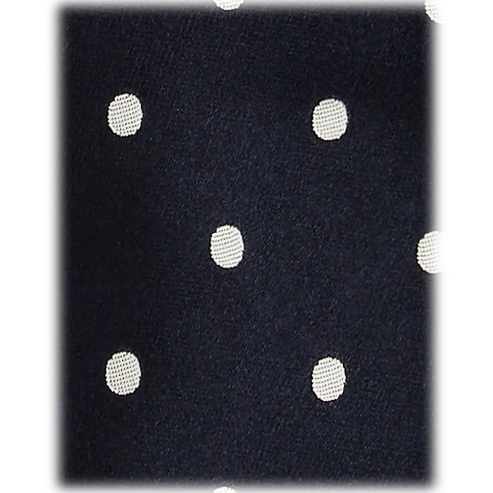 Viola Milano - Polka Dot Selftipped Woven Silk Jacquard Tie - Navy/White - Handmade in Italy - Luxury Exclusive Collection - Avvenice
