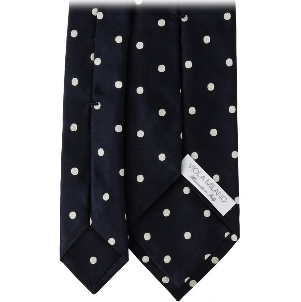 Viola Milano - Polka Dot Selftipped Woven Silk Jacquard Tie - Navy/White - Handmade in Italy - Luxury Exclusive Collection - Avvenice