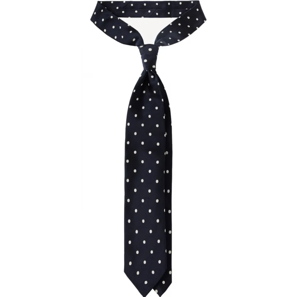 Viola Milano - Polka Dot Selftipped Woven Silk Jacquard Tie - Navy/White - Handmade in Italy - Luxury Exclusive Collection - Avvenice