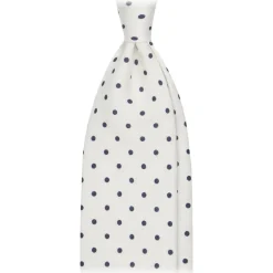 Viola Milano - Polka Dot Untipped Linen Tie - Natural White - Handmade in Italy - Luxury Exclusive Collection - Avvenice