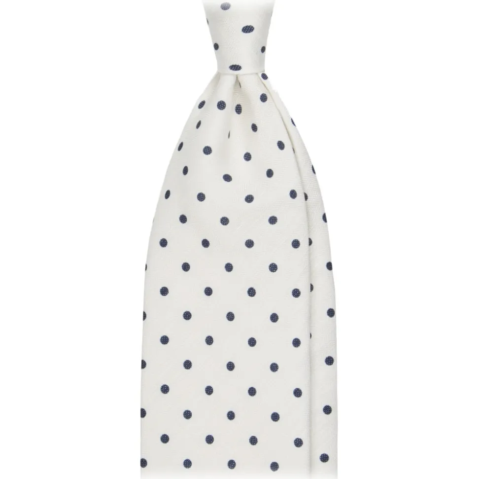 Viola Milano - Polka Dot Untipped Linen Tie - Natural White - Handmade in Italy - Luxury Exclusive Collection - Avvenice