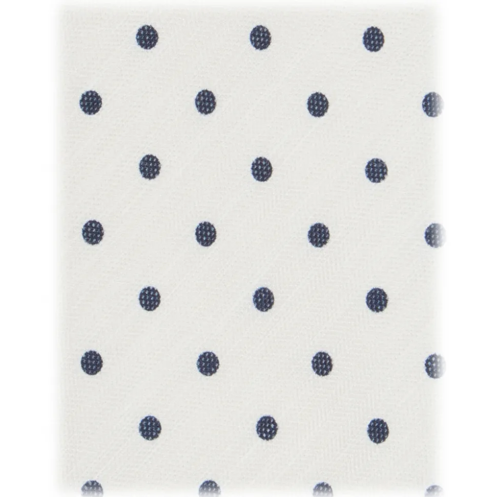 Viola Milano - Polka Dot Untipped Linen Tie - Natural White - Handmade in Italy - Luxury Exclusive Collection - Avvenice