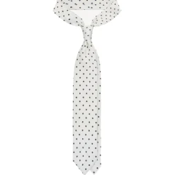 Viola Milano - Polka Dot Untipped Linen Tie - Natural White - Handmade in Italy - Luxury Exclusive Collection - Avvenice