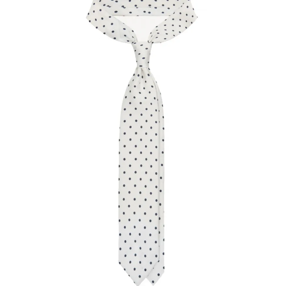 Viola Milano - Polka Dot Untipped Linen Tie - Natural White - Handmade in Italy - Luxury Exclusive Collection - Avvenice