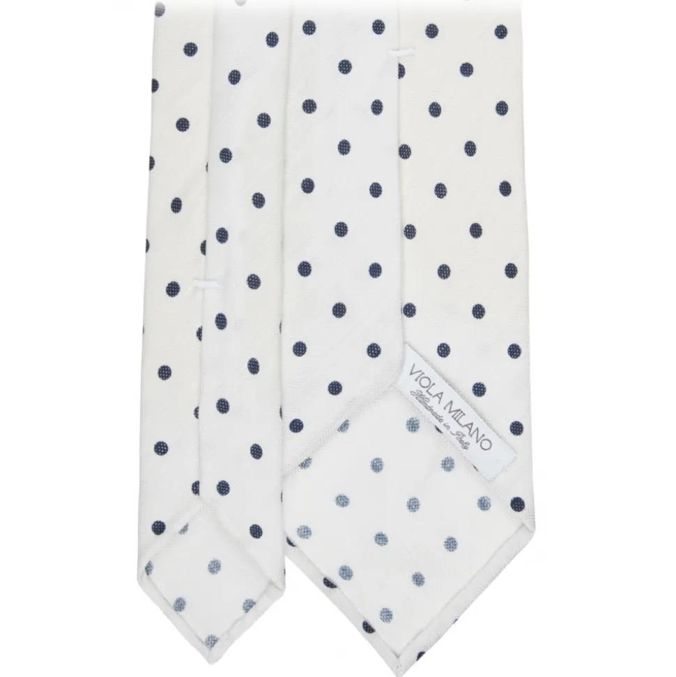 Viola Milano - Polka Dot Untipped Linen Tie - Natural White - Handmade in Italy - Luxury Exclusive Collection - Avvenice
