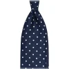 Viola Milano - Polka Dot Untipped Linen Tie - Navy/White - Handmade in Italy - Luxury Exclusive Collection - Avvenice