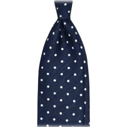 Viola Milano - Polka Dot Untipped Linen Tie - Navy/White - Handmade in Italy - Luxury Exclusive Collection - Avvenice