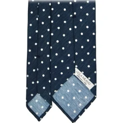 Viola Milano - Polka Dot Untipped Linen Tie - Navy/White - Handmade in Italy - Luxury Exclusive Collection - Avvenice