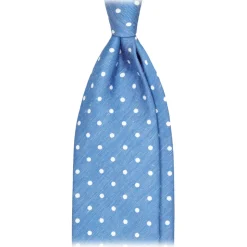 Viola Milano - Polka Dot Untipped Linen Tie - Light Blue - Handmade in Italy - Luxury Exclusive Collection - Avvenice