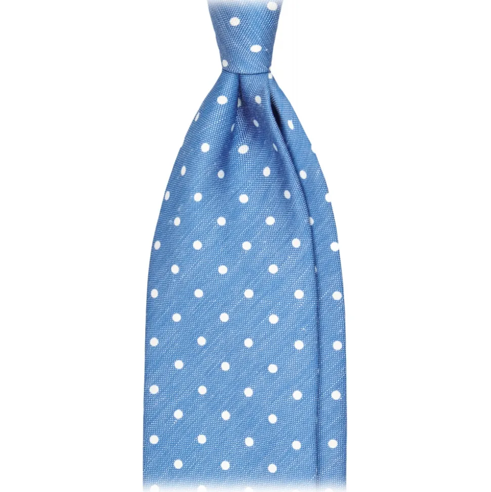 Viola Milano - Polka Dot Untipped Linen Tie - Light Blue - Handmade in Italy - Luxury Exclusive Collection - Avvenice