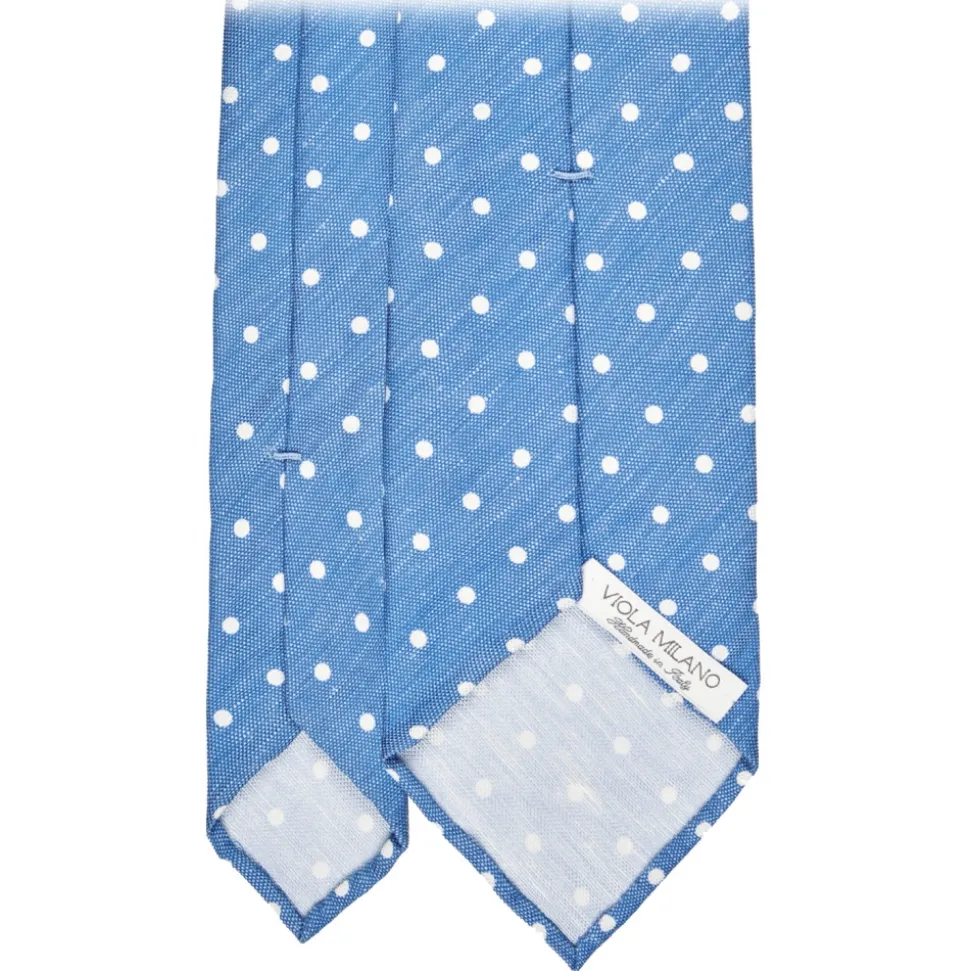 Viola Milano - Polka Dot Untipped Linen Tie - Light Blue - Handmade in Italy - Luxury Exclusive Collection - Avvenice