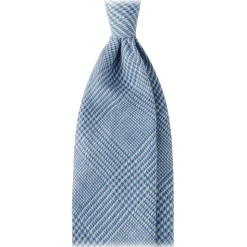 Viola Milano - Prince of Wales Untipped Linen Tie - Light Blue Mix - Handmade in Italy - Luxury Exclusive Collection - Avvenice