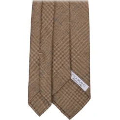 Viola Milano - Prince of Wales Untipped Linen Tie - Beige/Blue - Handmade in Italy - Luxury Exclusive Collection - Avvenice