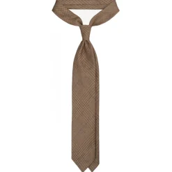 Viola Milano - Prince of Wales Untipped Linen Tie - Beige/Blue - Handmade in Italy - Luxury Exclusive Collection - Avvenice