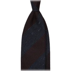 Viola Milano - Raw Block Stripe 3-Fold Grenadine Tie - Denim/Wine - Handmade in Italy - Luxury Exclusive Collection - Avvenice