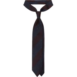 Viola Milano - Raw Block Stripe 3-Fold Grenadine Tie - Denim/Wine - Handmade in Italy - Luxury Exclusive Collection - Avvenice