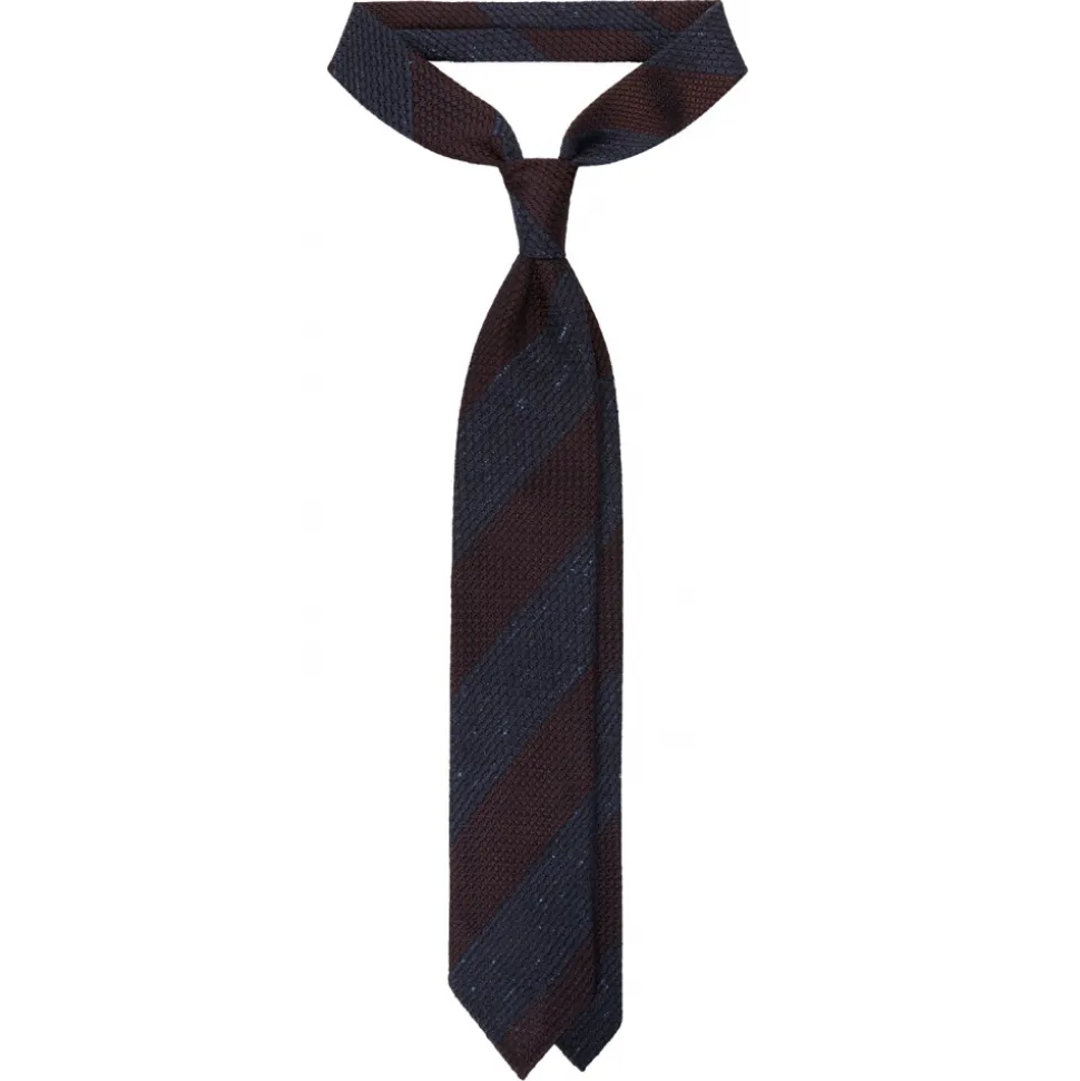 Viola Milano - Raw Block Stripe 3-Fold Grenadine Tie - Denim/Wine - Handmade in Italy - Luxury Exclusive Collection - Avvenice