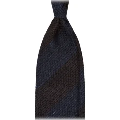 Viola Milano - Raw Block Stripe 3-Fold Grenadine Tie - Denim/Brown - Handmade in Italy - Luxury Exclusive Collection - Avvenice