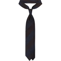 Viola Milano - Raw Block Stripe 3-Fold Grenadine Tie - Denim/Brown - Handmade in Italy - Luxury Exclusive Collection - Avvenice