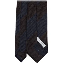 Viola Milano - Raw Block Stripe 3-Fold Grenadine Tie - Denim/Brown - Handmade in Italy - Luxury Exclusive Collection - Avvenice