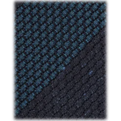 Viola Milano - Raw Block Stripe 3-Fold Grenadine Tie - Denim/Sea - Handmade in Italy - Luxury Exclusive Collection - Avvenice