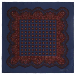 Viola Milano - Rosette Archive Printed Silk Pocket Square - Navy - Handmade in Italy - Luxury Exclusive Collection - Avvenice