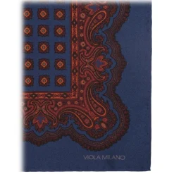 Viola Milano - Rosette Archive Printed Silk Pocket Square - Navy - Handmade in Italy - Luxury Exclusive Collection - Avvenice