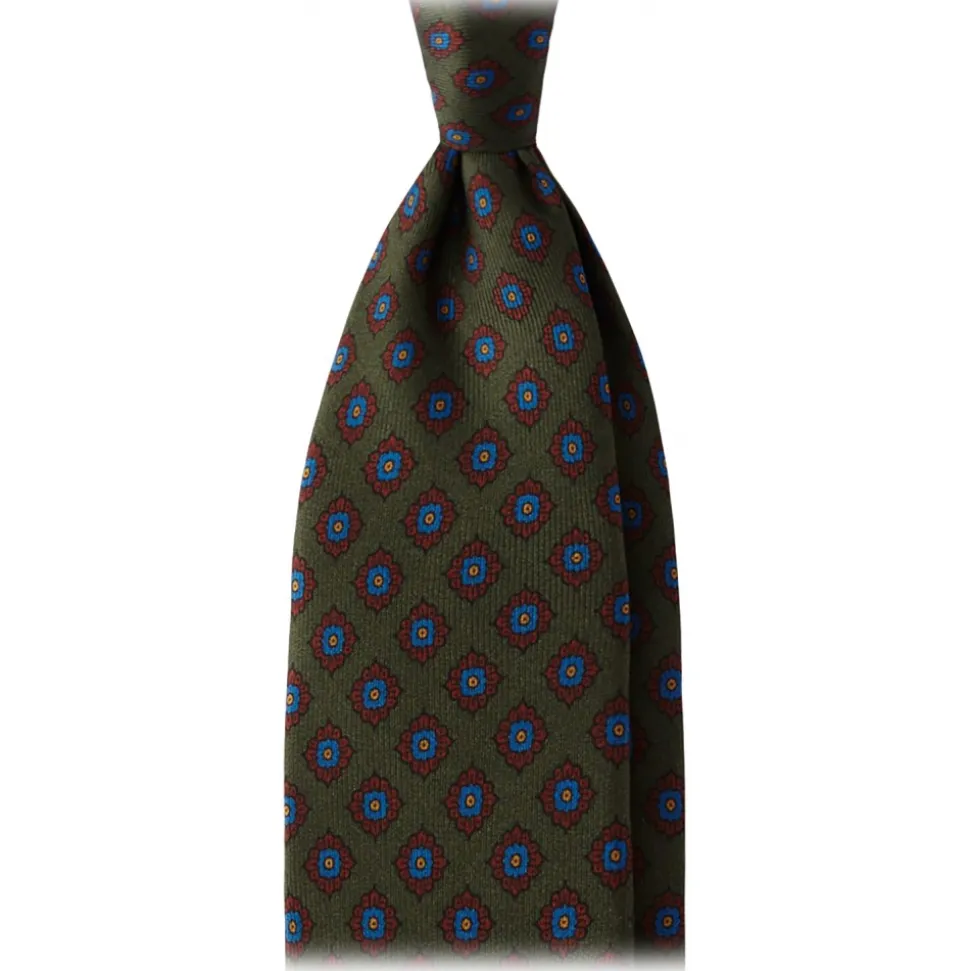 Viola Milano - Rosette Pattern Selftipped Silk Tie - Forest - Handmade in Italy - Luxury Exclusive Collection - Avvenice