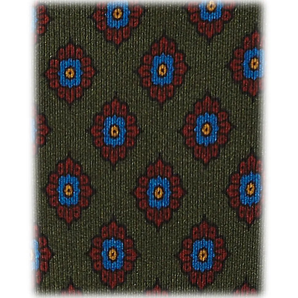 Viola Milano - Rosette Pattern Selftipped Silk Tie - Forest - Handmade in Italy - Luxury Exclusive Collection - Avvenice