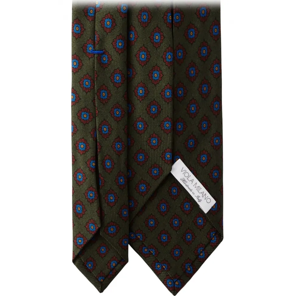 Viola Milano - Rosette Pattern Selftipped Silk Tie - Forest - Handmade in Italy - Luxury Exclusive Collection - Avvenice
