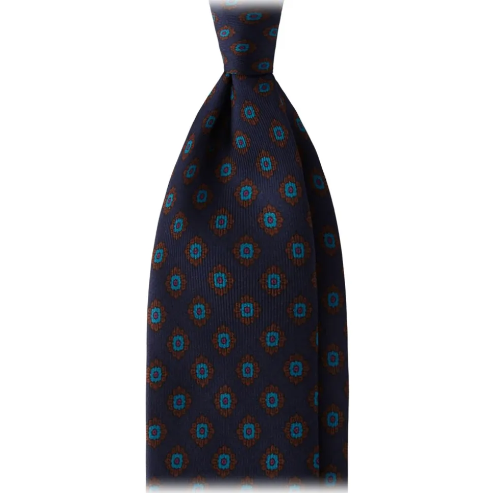 Viola Milano - Rosette Pattern Selftipped Silk Tie - Navy - Handmade in Italy - Luxury Exclusive Collection - Avvenice