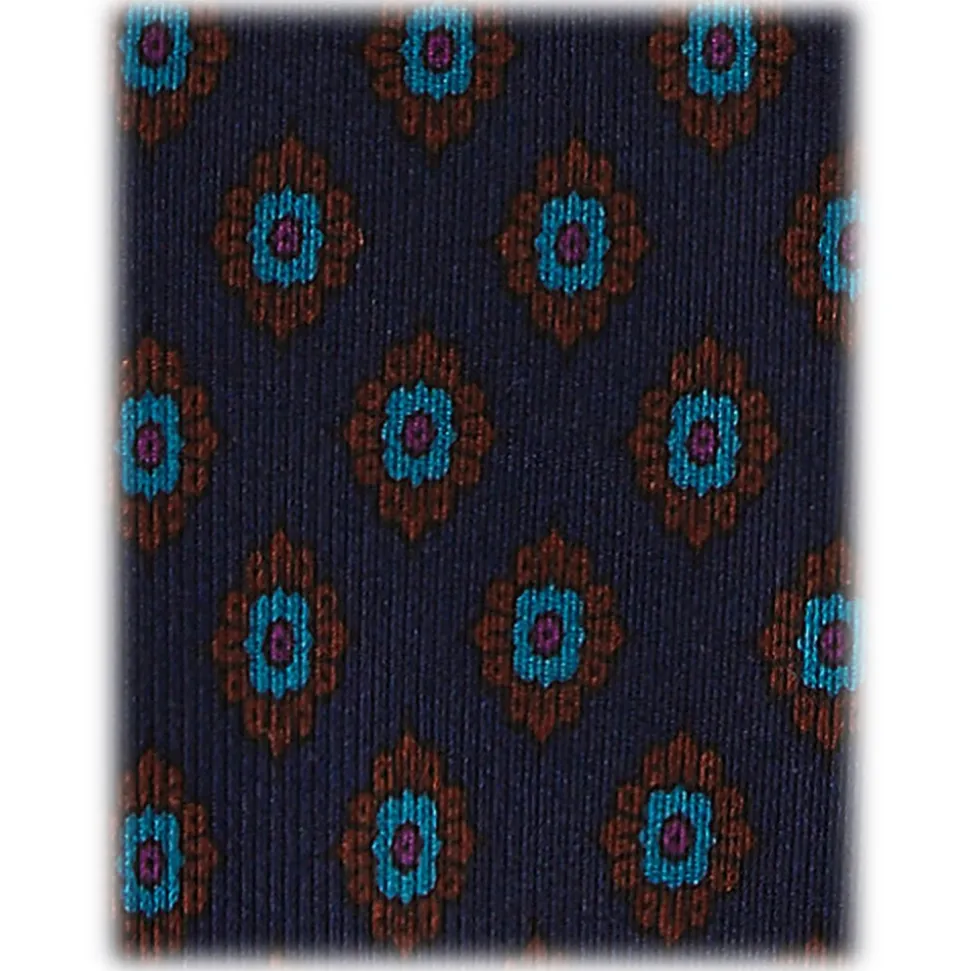 Viola Milano - Rosette Pattern Selftipped Silk Tie - Navy - Handmade in Italy - Luxury Exclusive Collection - Avvenice