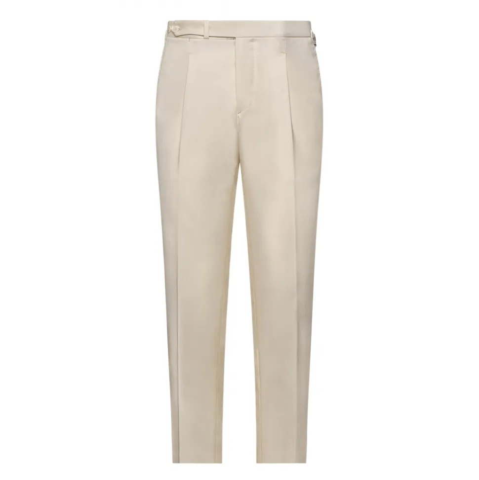 Viola Milano - Sartorial Cotton Pants with Side Adjusters - Ivory - Handmade in Italy - Luxury Exclusive Collection - Avvenice