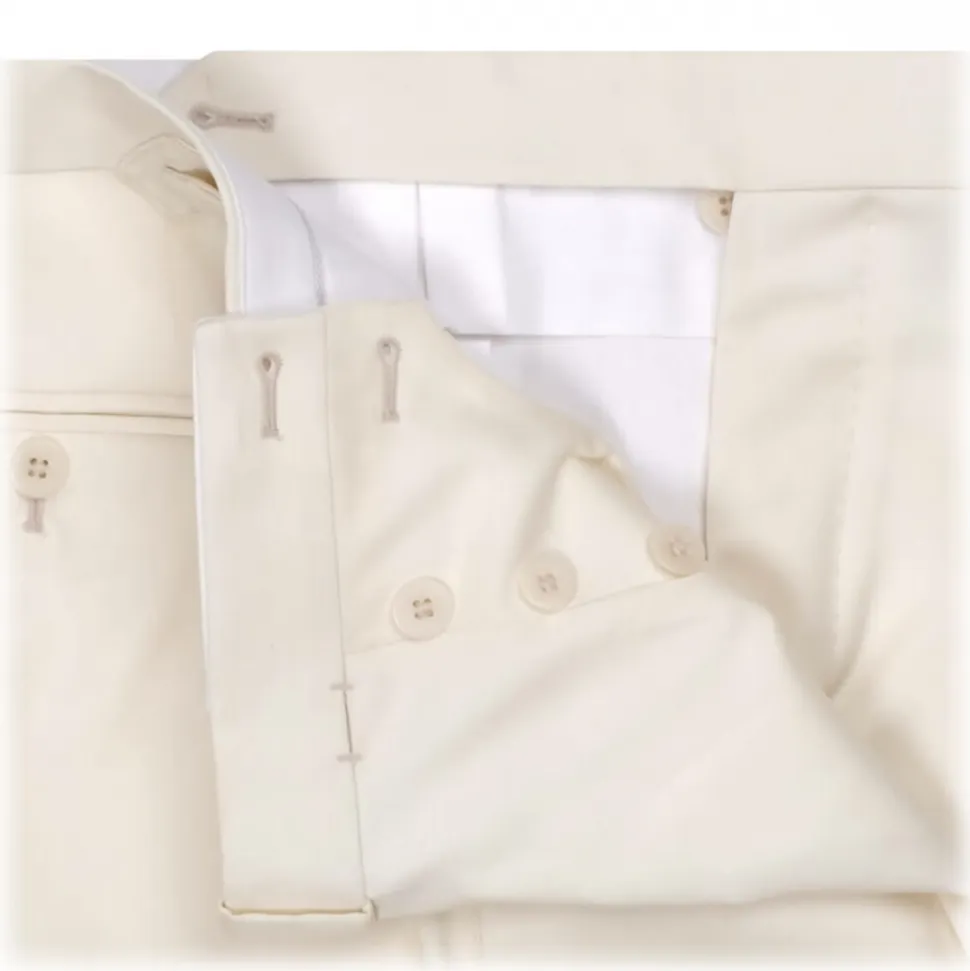 Viola Milano - Sartorial Cotton Pants with Side Adjusters - Ivory - Handmade in Italy - Luxury Exclusive Collection - Avvenice