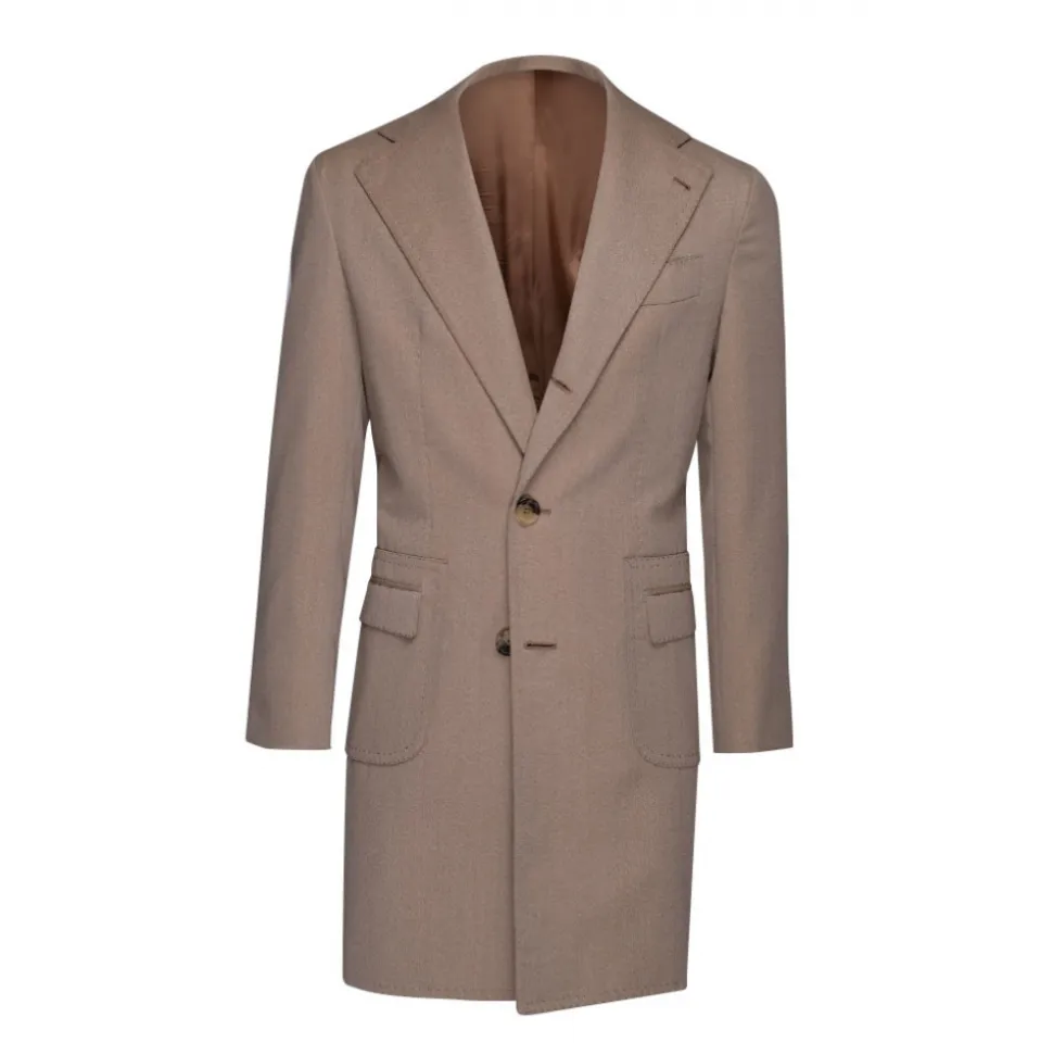Viola Milano - Sartorial Covert Fabric Overcoat - Beige - Handmade in Italy - Luxury Exclusive Collection - Avvenice