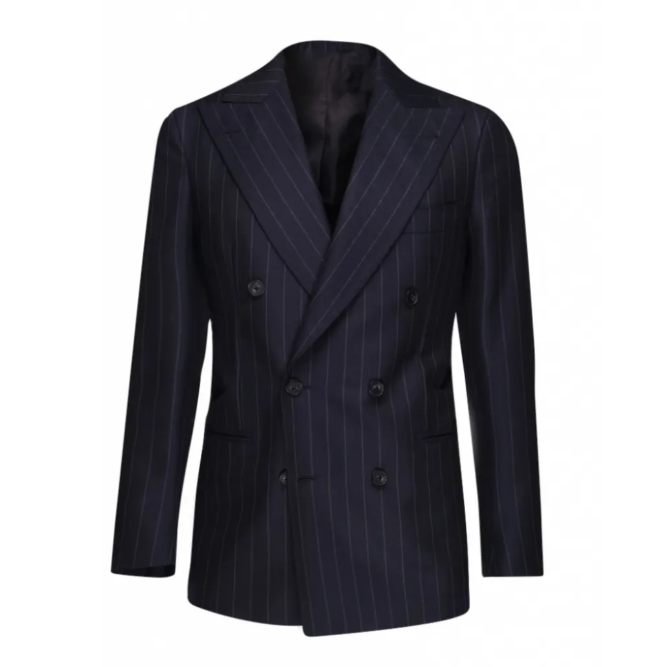 Viola Milano - Sartorial Double Breasted Suit - Navy Chalk Stripe - Handmade in Italy - Luxury Exclusive Collection - Avvenice