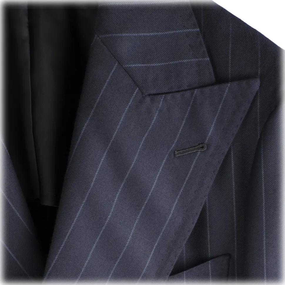 Viola Milano - Sartorial Double Breasted Suit - Navy Chalk Stripe - Handmade in Italy - Luxury Exclusive Collection - Avvenice