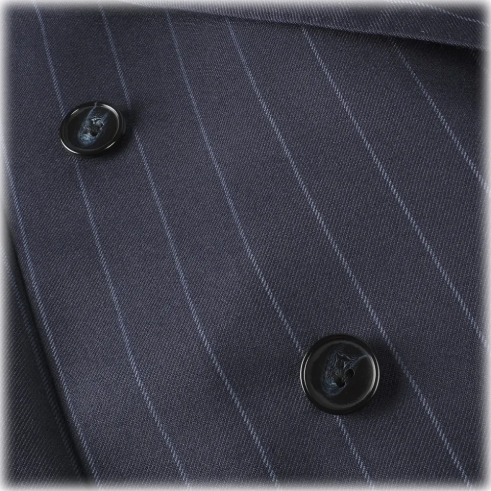 Viola Milano - Sartorial Double Breasted Suit - Navy Chalk Stripe - Handmade in Italy - Luxury Exclusive Collection - Avvenice