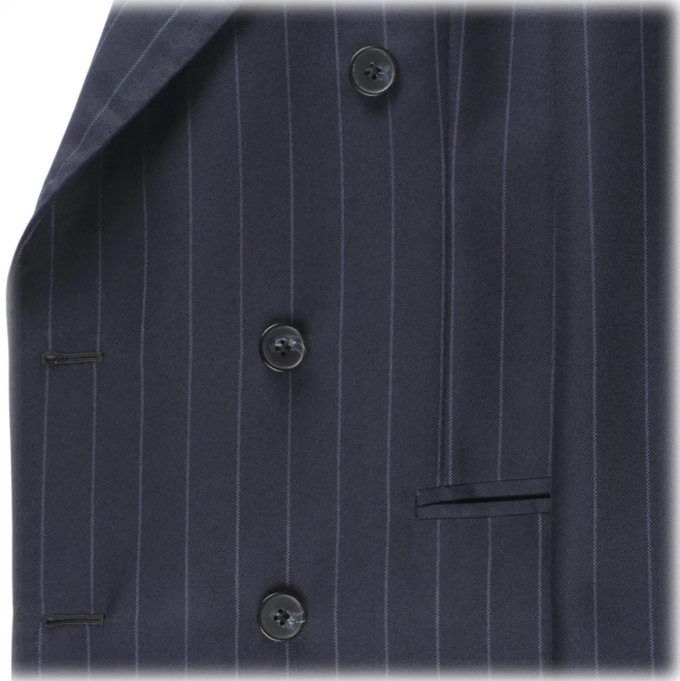 Viola Milano - Sartorial Double Breasted Suit - Navy Chalk Stripe - Handmade in Italy - Luxury Exclusive Collection - Avvenice