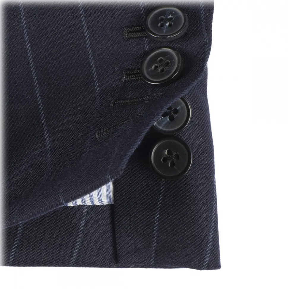 Viola Milano - Sartorial Double Breasted Suit - Navy Chalk Stripe - Handmade in Italy - Luxury Exclusive Collection - Avvenice